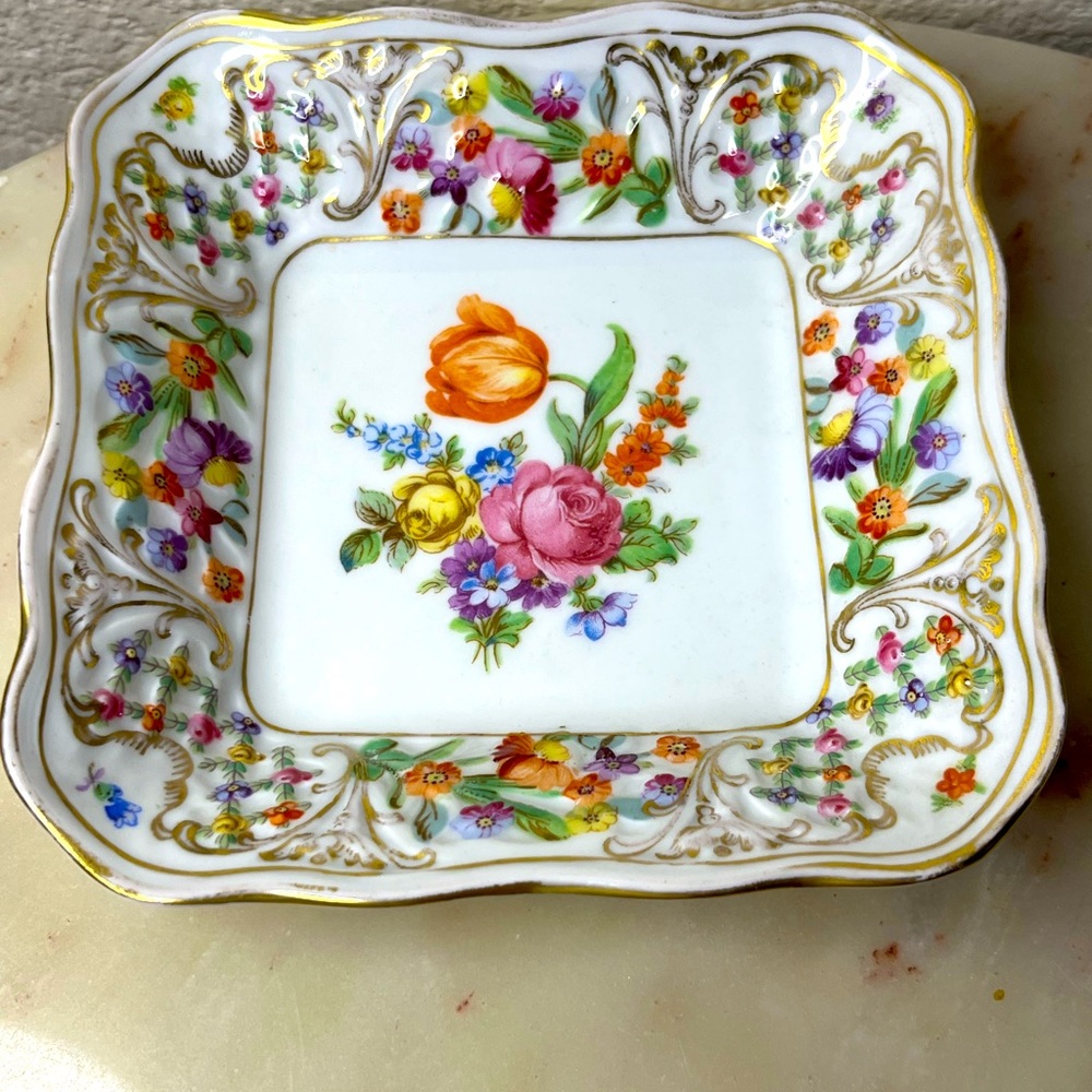 Vintage SCHUMANN BAVARIA Germany Square Bouquet Porcelain Decorative Dish
